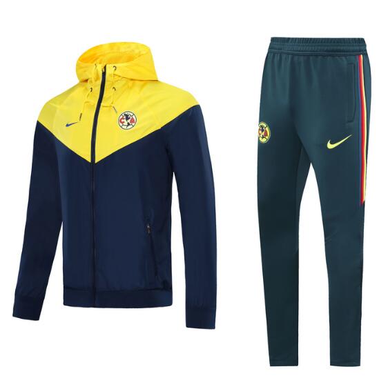 Club America Navy Yellow Hoodie Windbreaker Jacket Suits With Trousers 2020/21